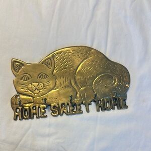Vintage brass Cat Wall Decor with Hooks